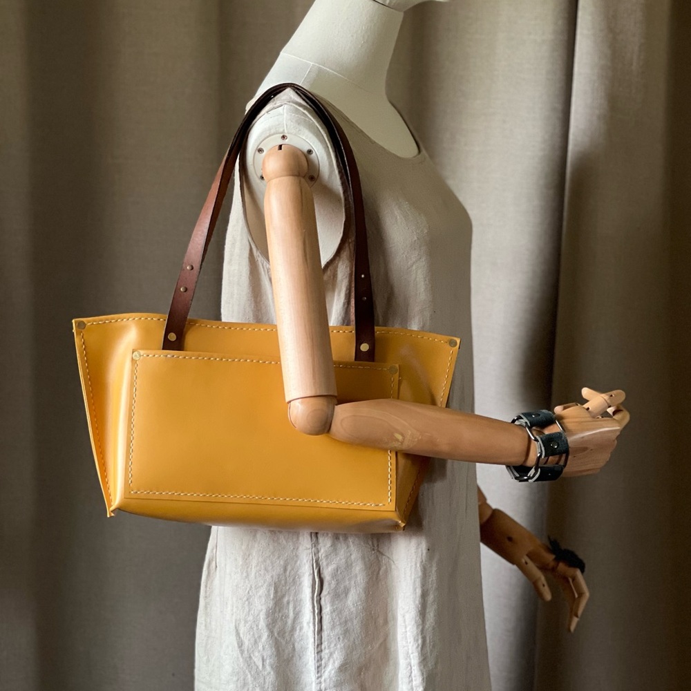 Handmade Yellow Leather Tote Bag